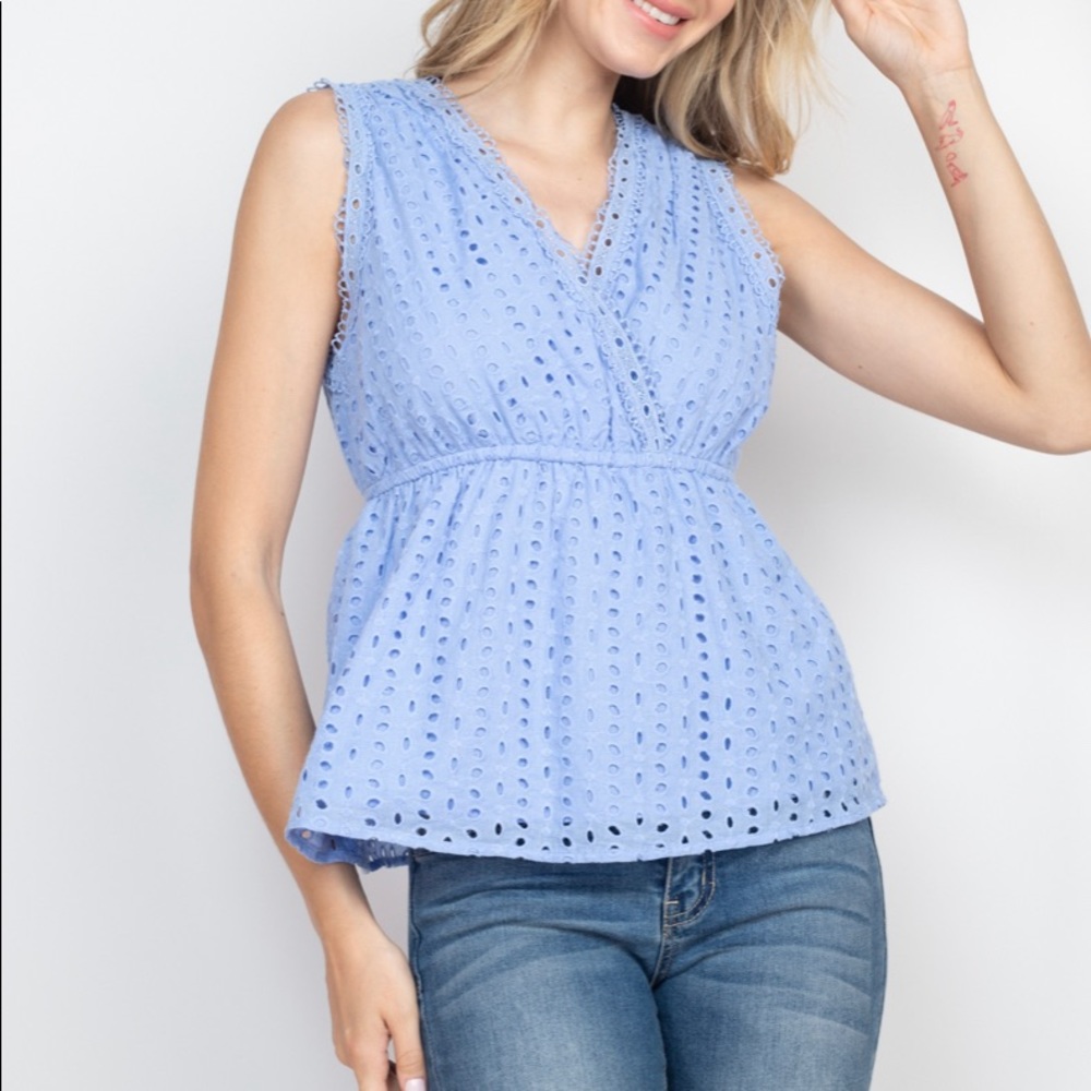 Blue Eyelet Tank Top